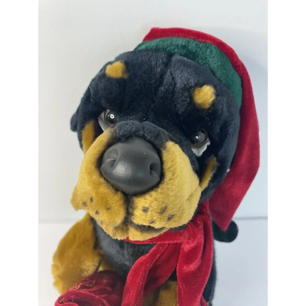 E &‎ J Classic Rottweiler Plush Stuffed Animal Christmas Hat Holiday Realistic